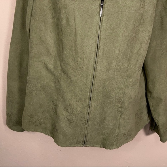 Petite Medium Croft And Barrow Green Blazer Jacket Floral Print Zip Closure - Picture 8 of 16